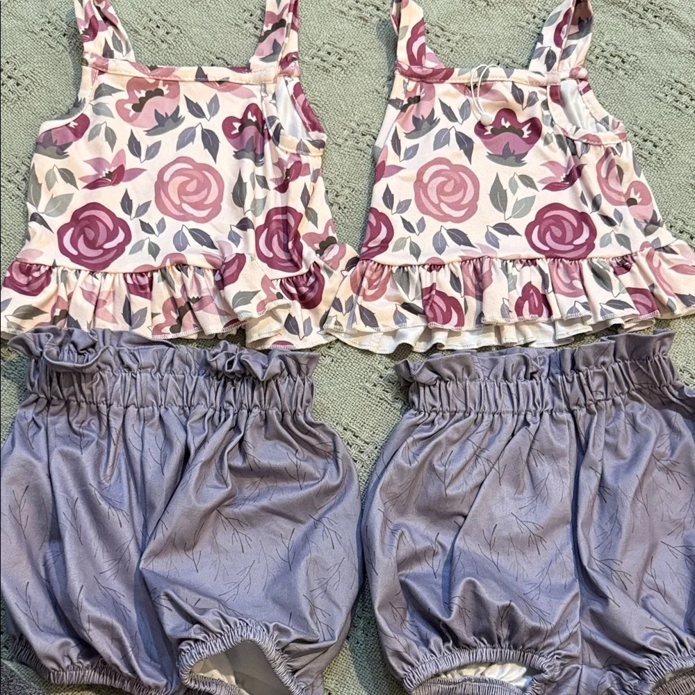 Girls Floral Ruffle Tank & Lavender Bloom Diaper Cover Set